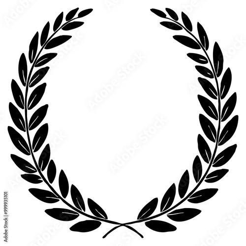 Laurel wreath . Black and white botanical pattern. For use in graphics, materials. Abstract plant shapes. Minimalist illustration for printing on wall decorations.