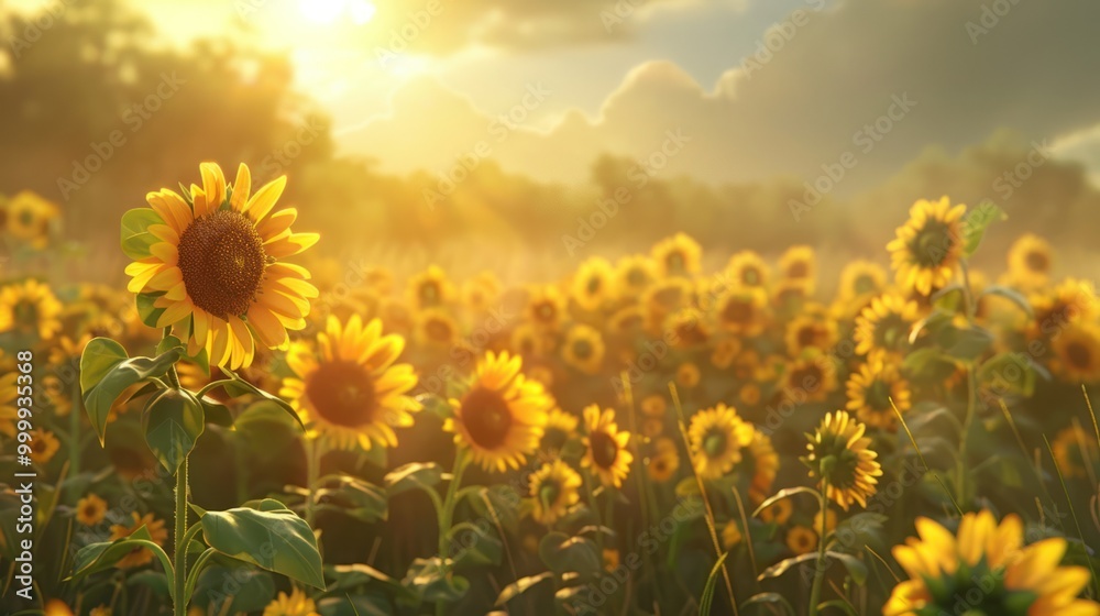 Obraz premium Sunflowers Field at Sunset