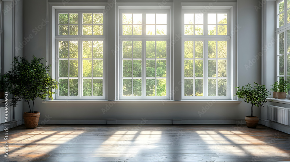 Fototapeta premium Sunlight Streaming Through Windows in Empty Room