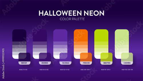 Color palette guide in Halloween colour theme collections. Color inspiration or chart with codes template. Color combination RGB. Colors swatches for graphic design, art, fashion or website. Vector.