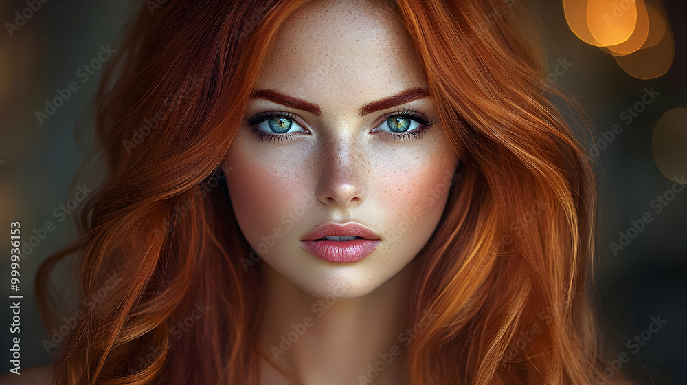 Redhead Beauty with Long Wavy Hair and Green Eyes Redhead Beauty with Long Wavy Hair and Green Eyes
