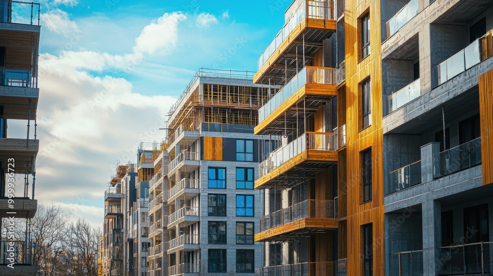 Modern Residential High Rise Building Exterior with Balconies and Contemporary Architecture