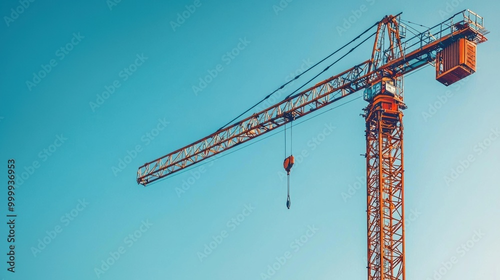 Towering Crane at Construction Site Under Bright Blue Sky Towering Crane at Construction Site Under Bright Blue Sky
