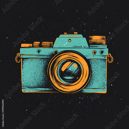 Vintage camera logo design featuring a retro-style camera with intricate details and elegant typography, perfect for photography businesses or creative projects.