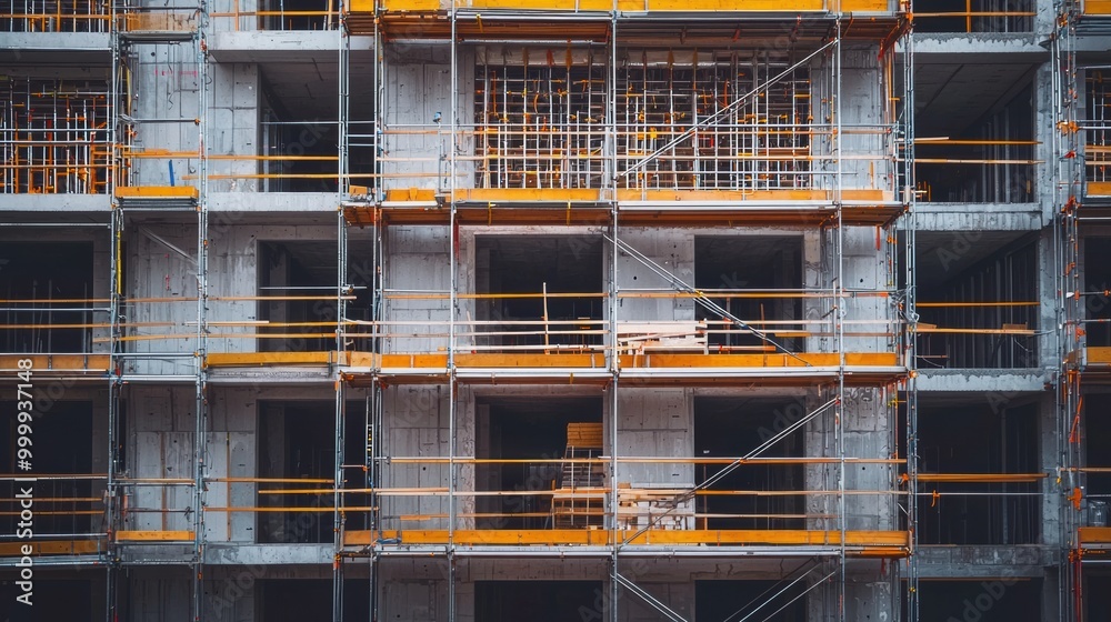 Ongoing Transformation at a Bustling Construction Site Steel Scaffolding Framework Supporting Commercial Building Development Ongoing Transformation at a Bustling Construction Site Steel Scaffolding Framework Supporting Commercial Building Development
