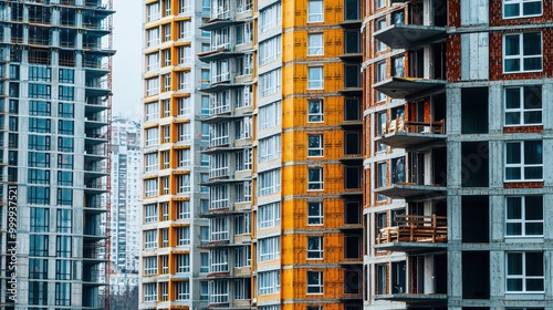 Vibrant Cityscape of Modern High Rise Apartments and Skyscrapers