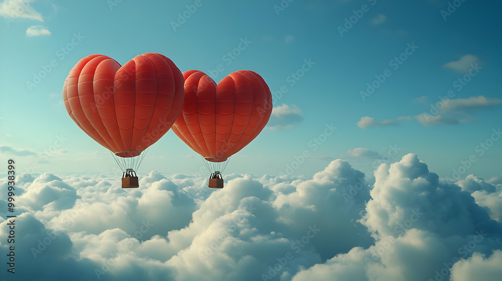 Fototapeta premium Heart-Shaped Balloons Soaring Above Clouds