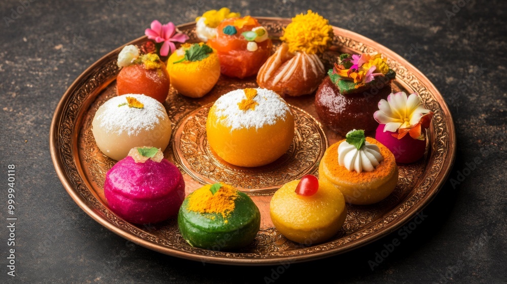 A beautiful display of colorful Indian sweets like gulab jamun and jalebi, arranged artfully on a decorative plate, showcasing the festive spirit of Indian celebrations. A beautiful display of colorful Indian sweets like gulab jamun and jalebi, arranged artfully on a decorative plate, showcasing the festive spirit of Indian celebrations.