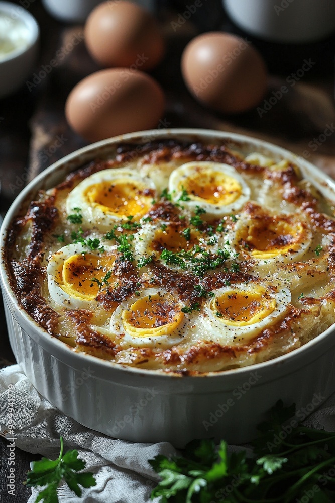 Rakott Krumpli: A layered potato casserole with hard-boiled eggs, sour cream, and sausage. Rakott Krumpli: A layered potato casserole with hard-boiled eggs, sour cream, and sausage.