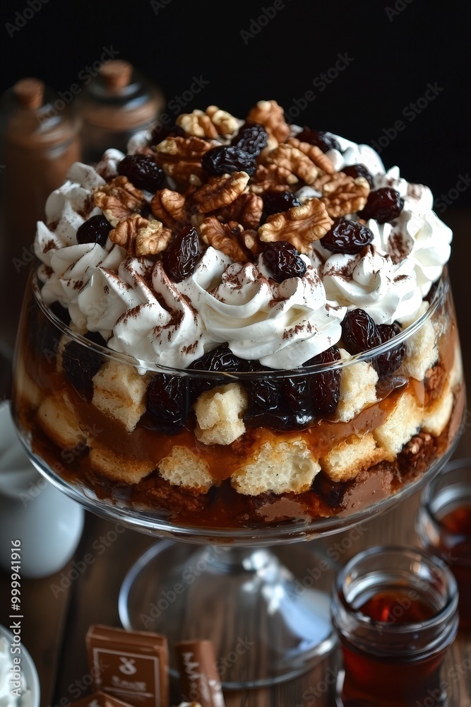 Somlói Galuska: A sponge cake trifle with chocolate, walnuts, whipped cream, and rum-soaked raisins. Somlói Galuska: A sponge cake trifle with chocolate, walnuts, whipped cream, and rum-soaked raisins.