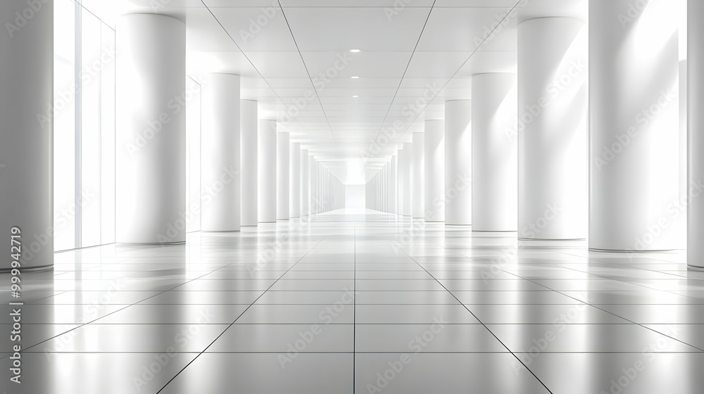 White Hallway with Columns and Tiled Floor White Hallway with Columns and Tiled Floor