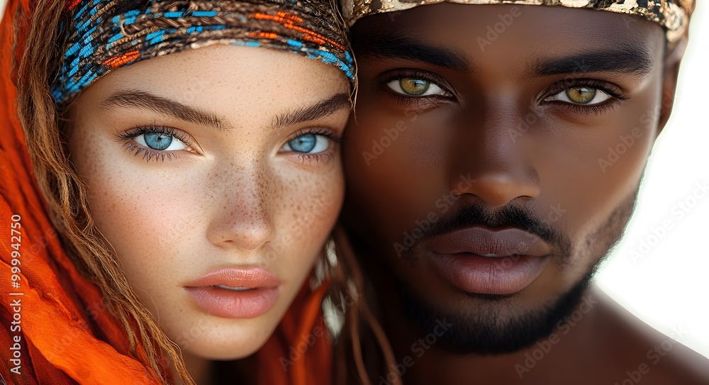 Fototapeta premium Close-up of an interracial couple. Advertisement photo.