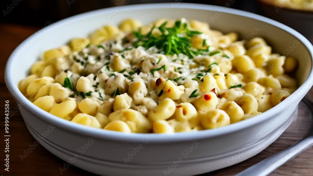 Deliciously cheesy macaroni and cheese with a sprinkle of fresh herbs Deliciously cheesy macaroni and cheese with a sprinkle of fresh herbs