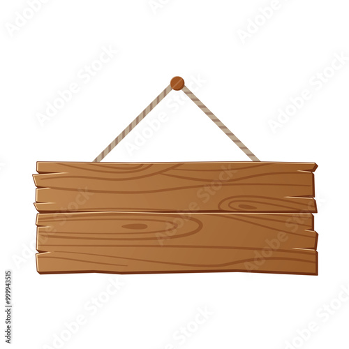 Hanging wooden sign board, rustic signpost or billboard, notice and information theme