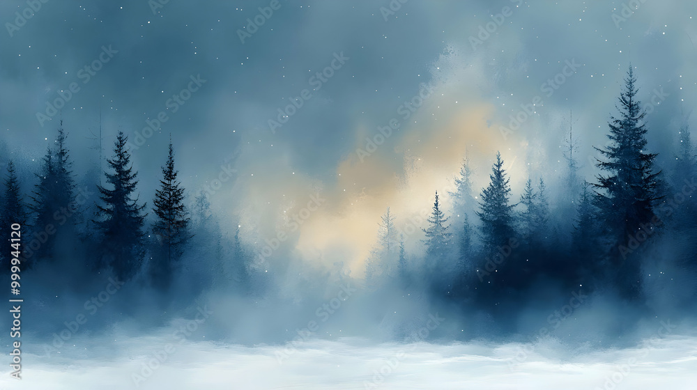 Winter Wonderland: A Tranquil Forest Under a Snowy Sky Winter Wonderland: A Tranquil Forest Under a Snowy Sky