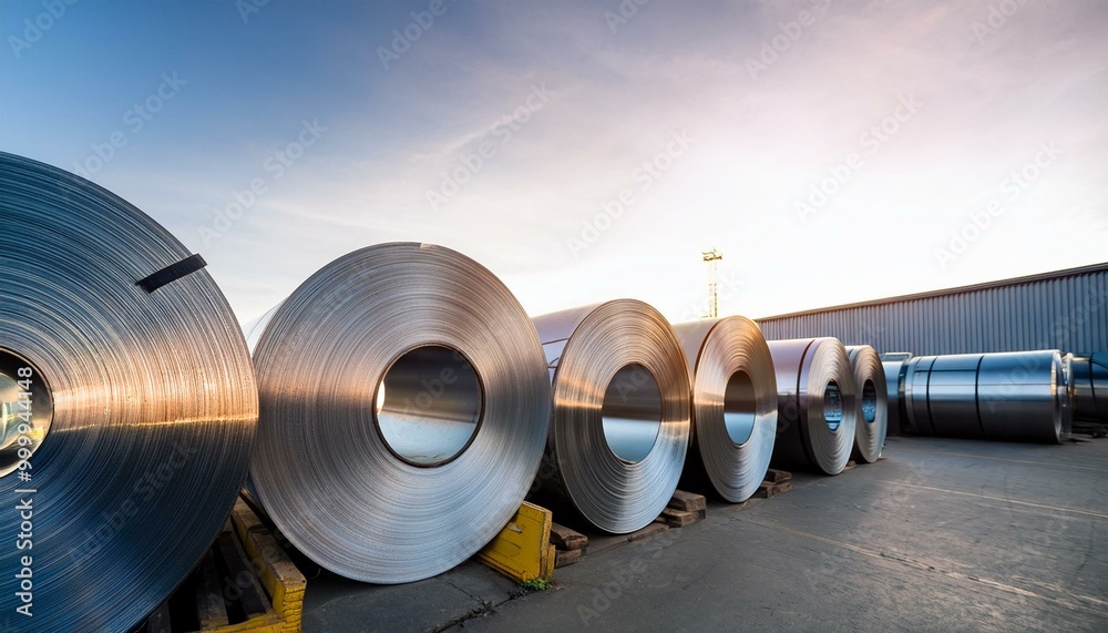 Cold rolled steel coil or stainless steel sheets at storage area in steel industry plant Cold rolled steel coil or stainless steel sheets at storage area in steel industry plant