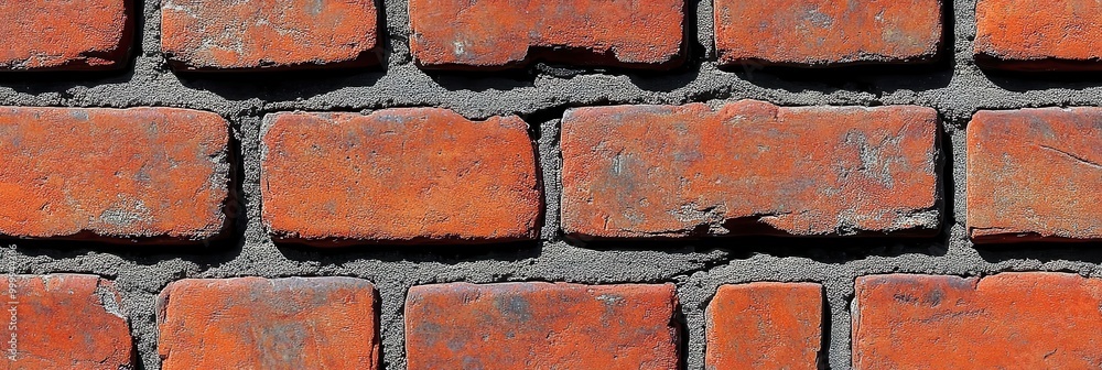 Obraz premium A close-up view of a weathered red brick wall with visible mortar joints, showing the intricate details and textures of the bricks.