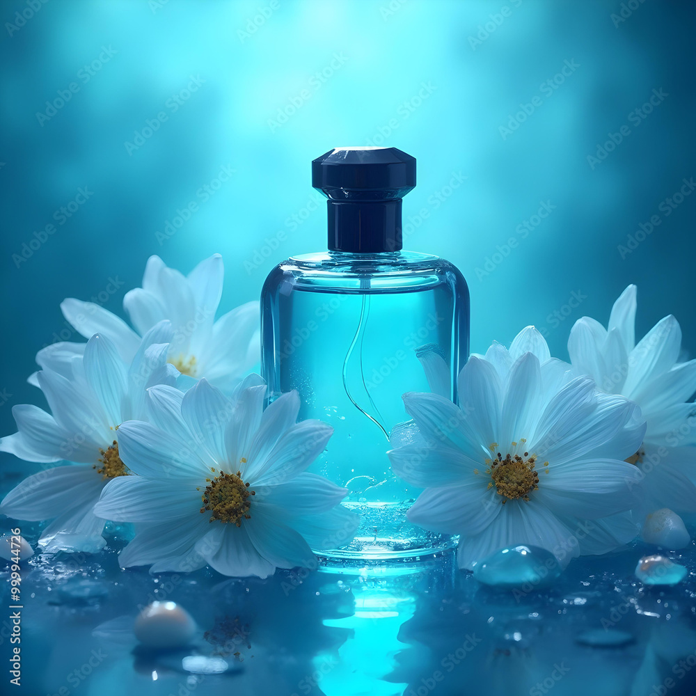 Minimal perfume bottle and flowers Minimal perfume bottle and flowers
