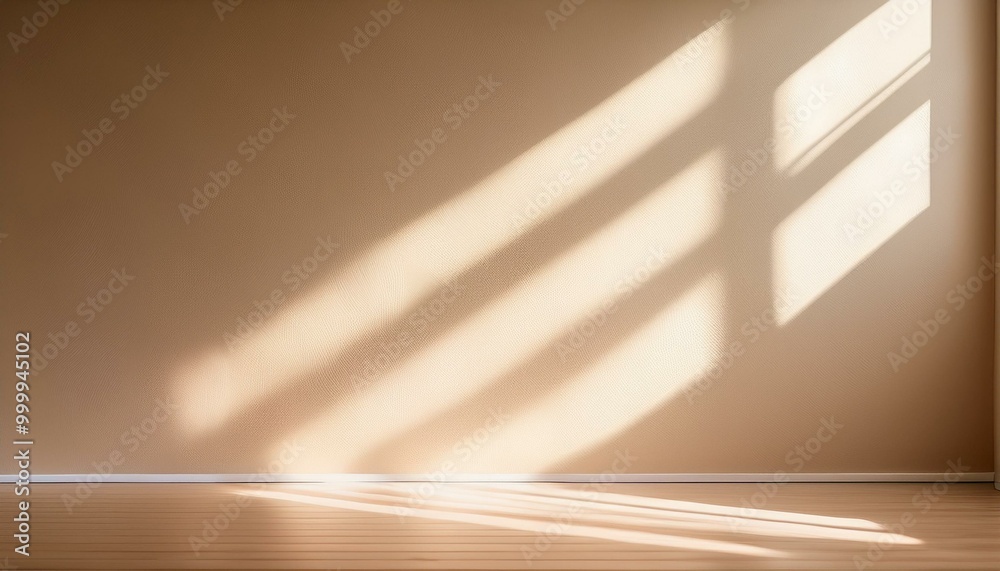 Light on the background wall. Shadow from the window and sunlight. White rays of the sun in a bright empty room. Shade overlay. Modern studio in beige tones. interior of a room with a window