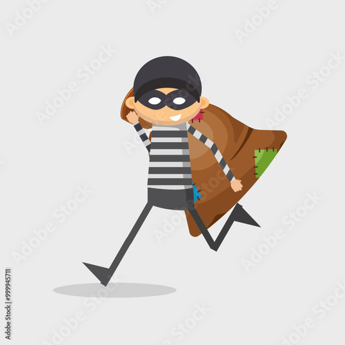 Flat illustration thief carrying stolen bag