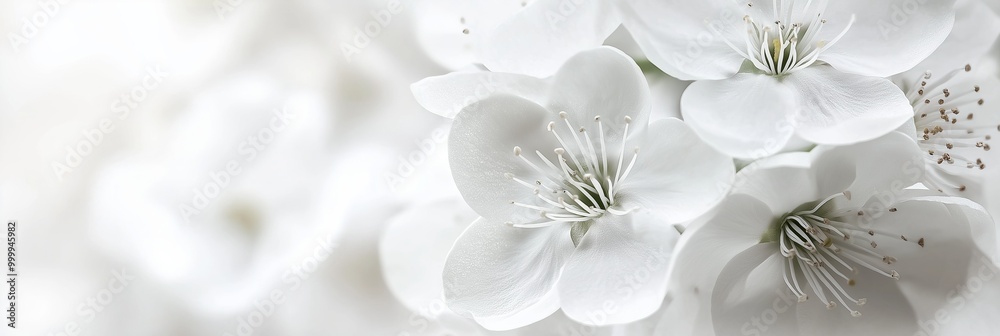 Delicate white blossoms captured in close-up, showcasing their intricate beauty and purity on a blurred background. Delicate white blossoms captured in close-up, showcasing their intricate beauty and purity on a blurred background.