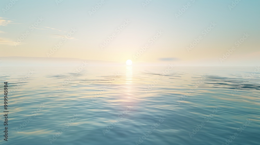 Serene Seascape at Sunrise with Golden Rays Breaking Through Mist, Capturing Tranquility and the Promise of a New Day in Dreamlike Atmosphere Serene Seascape at Sunrise with Golden Rays Breaking Through Mist, Capturing Tranquility and the Promise of a New Day in Dreamlike Atmosphere