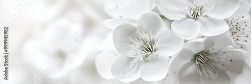 Delicate white blossoms captured in close-up, showcasing their intricate beauty and purity on a blurred background.