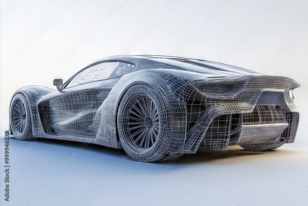 Naklejka premium Wireframe model of a sleek, futuristic sports car.