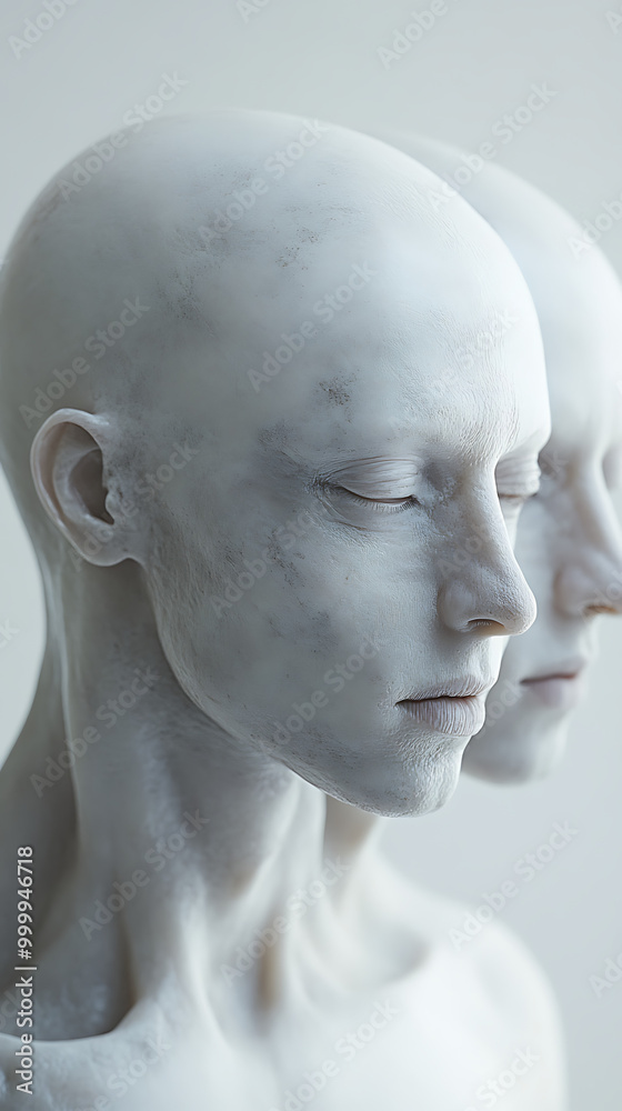 Two white silicone masks displayed against a plain background, showcasing their smooth texture and detailed facial features, ideal for theatrical performances, costume parties, and creative projects.
