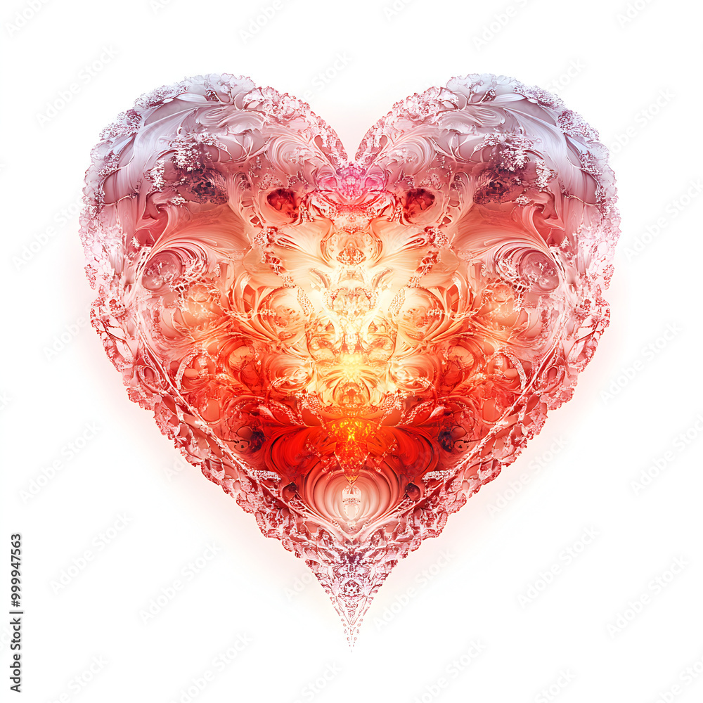 Ornate Red Heart with Glowing Center and Radiant Light in an Intricate Abstract Design Ornate Red Heart with Glowing Center and Radiant Light in an Intricate Abstract Design