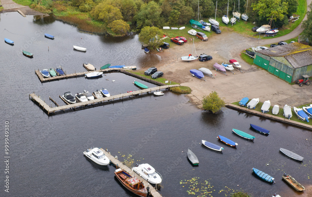 Obraz premium Aerial view of Balmaha Scottish village at Loch Lomond