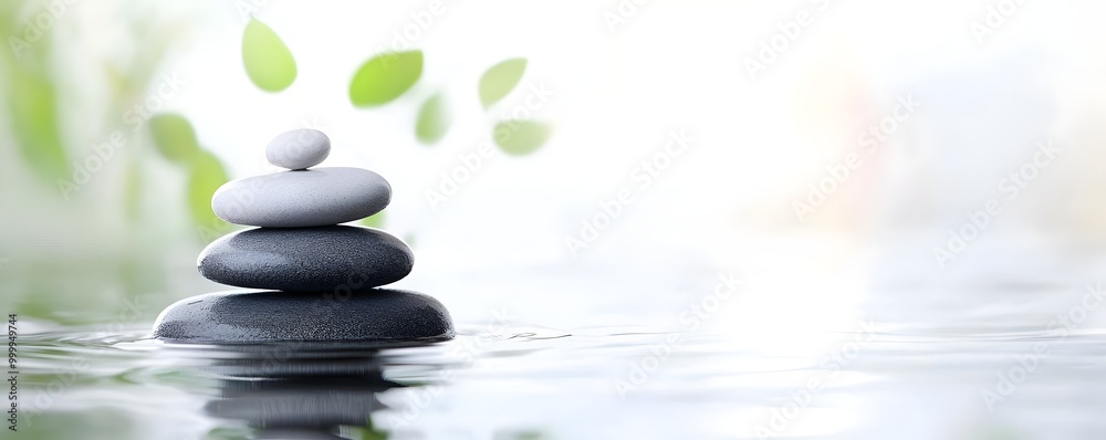 Obraz premium Tranquil Garden - Immerse Yourself in Peaceful Spa Atmosphere with Mindful Breathing Surrounded by Calm Water and Harmonious Energy for Ultimate Relaxation