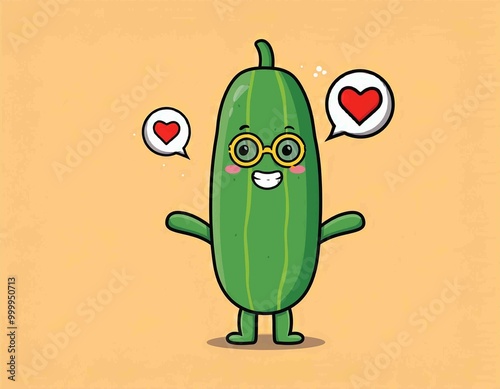 Flat Kawaii Cute Pickle Mascot Character Expression Set photo