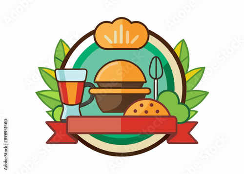 Modèle de conception d’aliments artisanaux locaux. Affiche locale pour le restaurant, la cuisine et l’alimentation, café. Affiche abstraite de cru avec la fourchette. Illustration de vecteur.