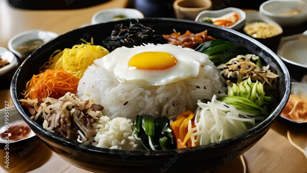 Delicious Asian Rice Bowl with Fried Egg and Vegetables Delicious Asian Rice Bowl with Fried Egg and Vegetables