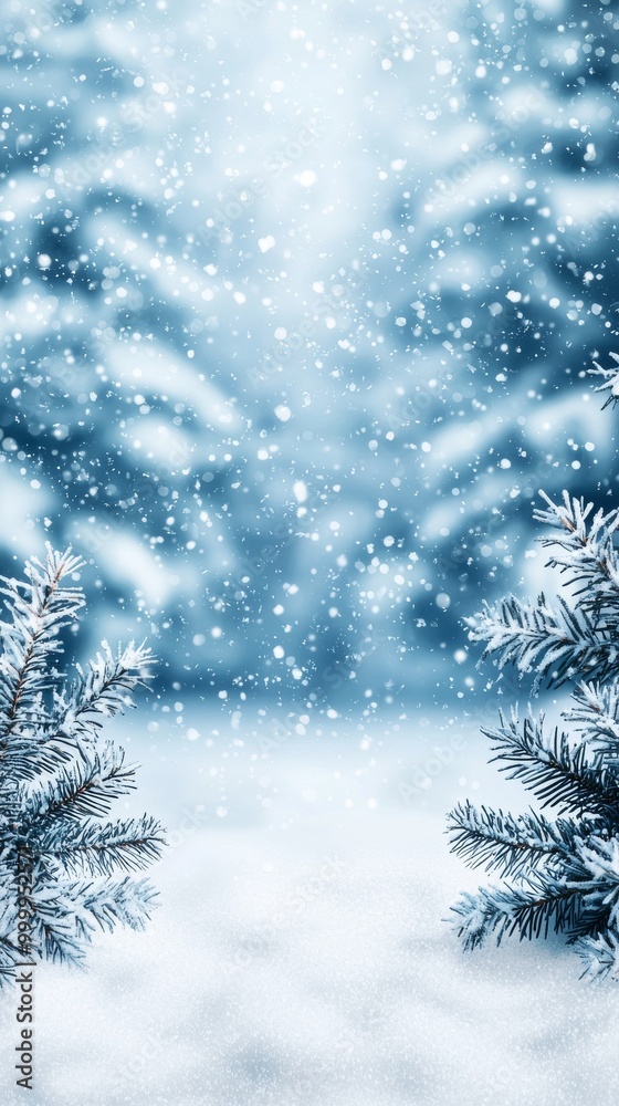 Winter Snow Forest Background with Pine Branches Winter Snow Forest Background with Pine Branches