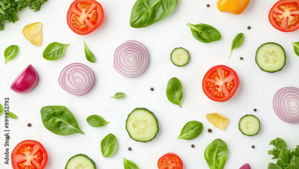 A colorful flat lay showcasing fresh vegetables and fruits, perfect for culinary inspiration and healthy cooking ideas A colorful flat lay showcasing fresh vegetables and fruits, perfect for culinary inspiration and healthy cooking ideas