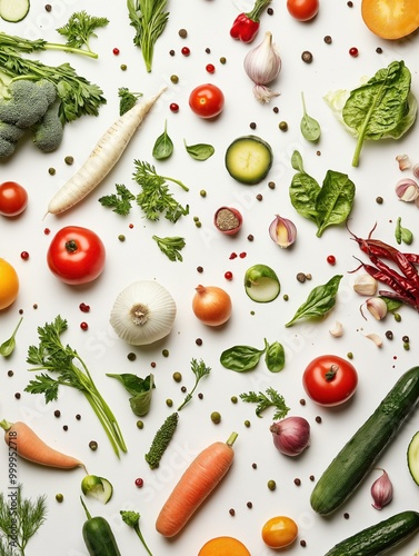 Colorful Vegetable Ingredients on White Background