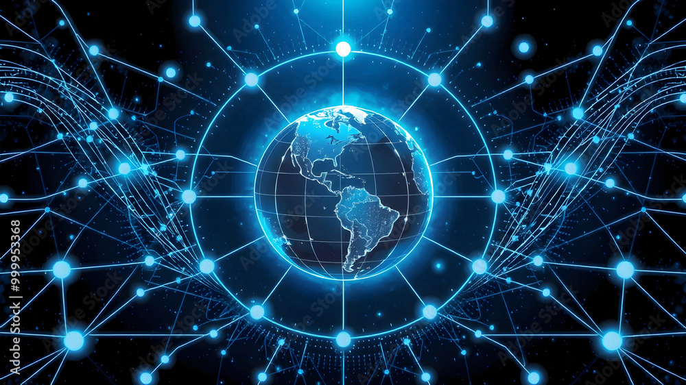 Global connection network background. World map. High-speed internet technology concept or fast wireless data transmission. modern internet network connection technology background