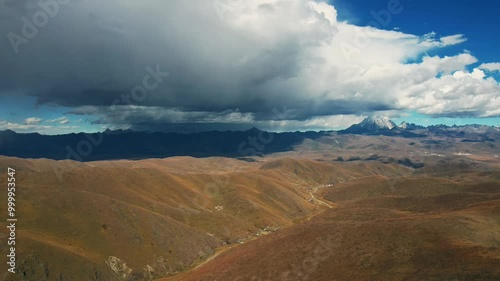 Time-lapse aerial photography of Yuzixi Snow Mountain in Western Sichuan, Ganzi Prefecture, Sichuan, China photo