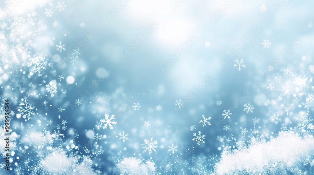 Obraz premium Soft Blue Winter Background with Snowflakes and Bokeh