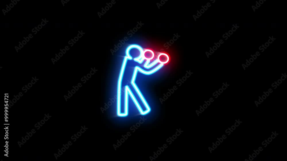 The blinking neon light of boxing icon in the black background. The blinking neon light of boxing icon in the black background.