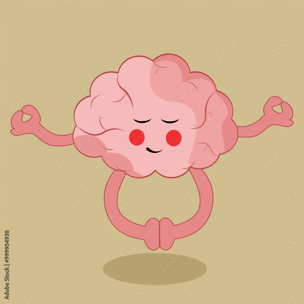 Obraz premium Hand drawn cute bain yoga meditate vector illustration in simple and cartoon style perfect to sticker, clipart