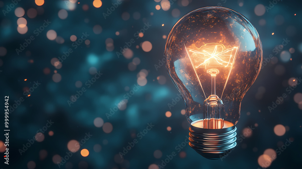 Creative light bulb glowing in starlight Creative light bulb glowing in starlight