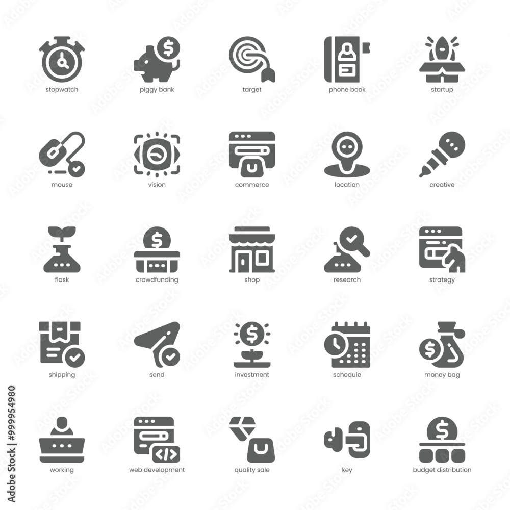 Business Startup icon pack for your website, mobile, presentation, and logo design. Business Startup icon glyph design. Vector graphics illustration and editable stroke.