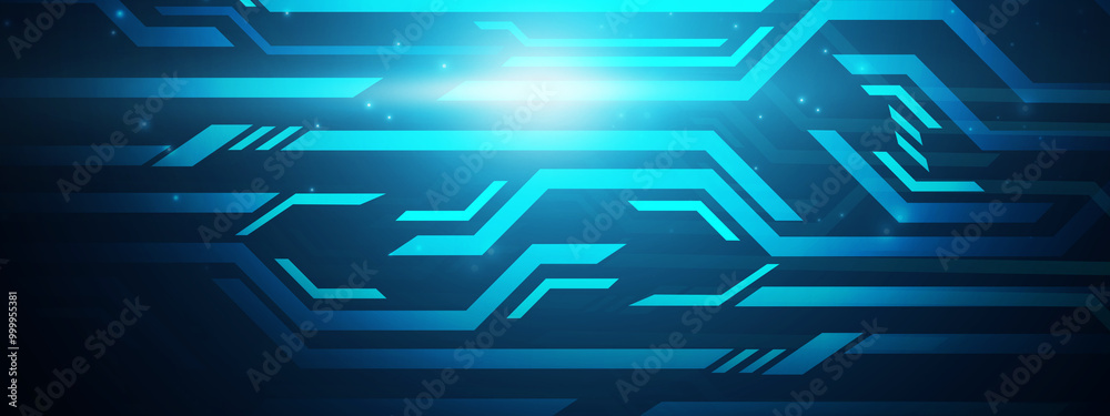 Futuristic business data technology modern computer blue background banner concept, circuit shape lines connecting link structure dark blue contrast. Futuristic business data technology modern computer blue background banner concept, circuit shape lines connecting link structure dark blue contrast.