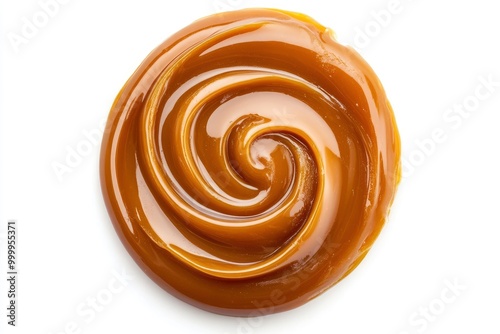 Caramel sauce swirl isolated on white background, top view - generative ai