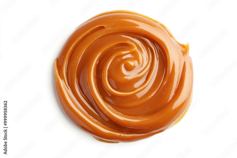 Caramel sauce swirl isolated on white background, top view - generative ai Caramel sauce swirl isolated on white background, top view - generative ai