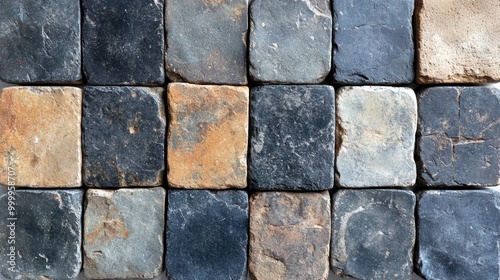 Wallpaper Mural A Close-Up View of Irregularly Shaped Stone Tiles with Varying Hues of Grey, Brown, and Tan Torontodigital.ca