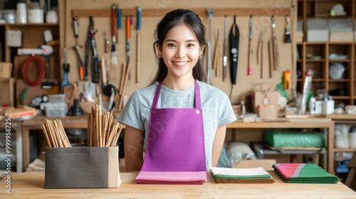 Young Woman Preparing Craft Materials in Workshop